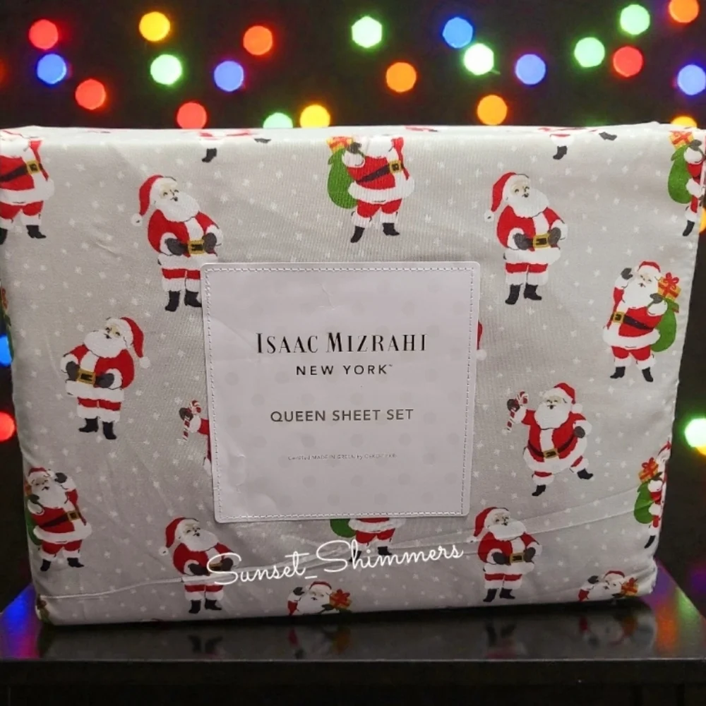 4pc Issac Mizrahi Gray Santa Clause Snowflake QUEEN Bed Sheet Set Decor NEW